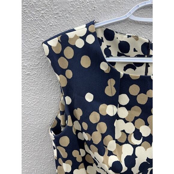Womens Emma & Michele Dress Size 6 Blue and Tan Dotted Cap Sleeve Pencil - Picture 4 of 15